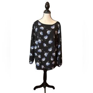Liz Claiborne Career Black Floral Blouse L